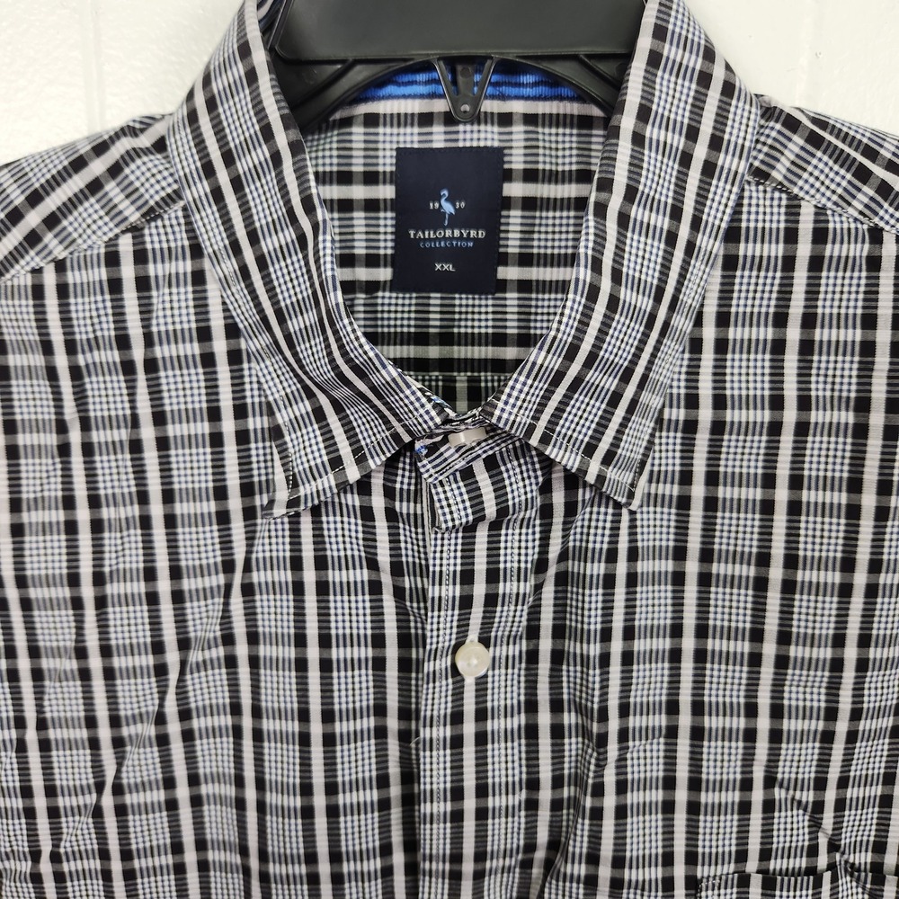 TailorByrd Shirt Mens 2XL Black White Plaid Button Down Long Sleeve Cotton XXL - Picture 2 of 11